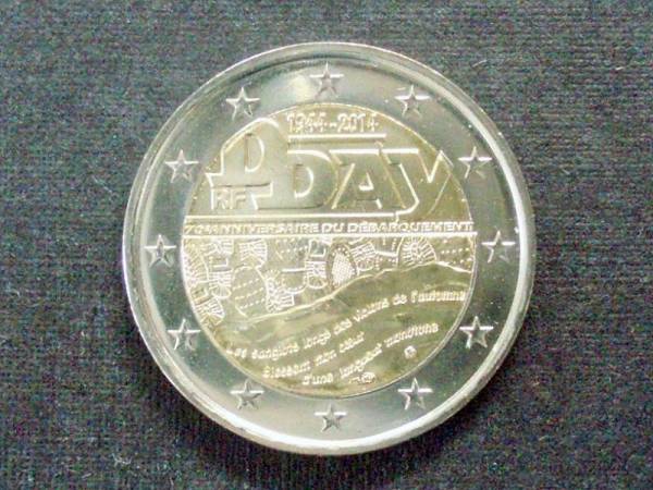 フランス　２ユーロ記念　２０１４年　Ｄ－Ｄａｙ　未使用_画像1