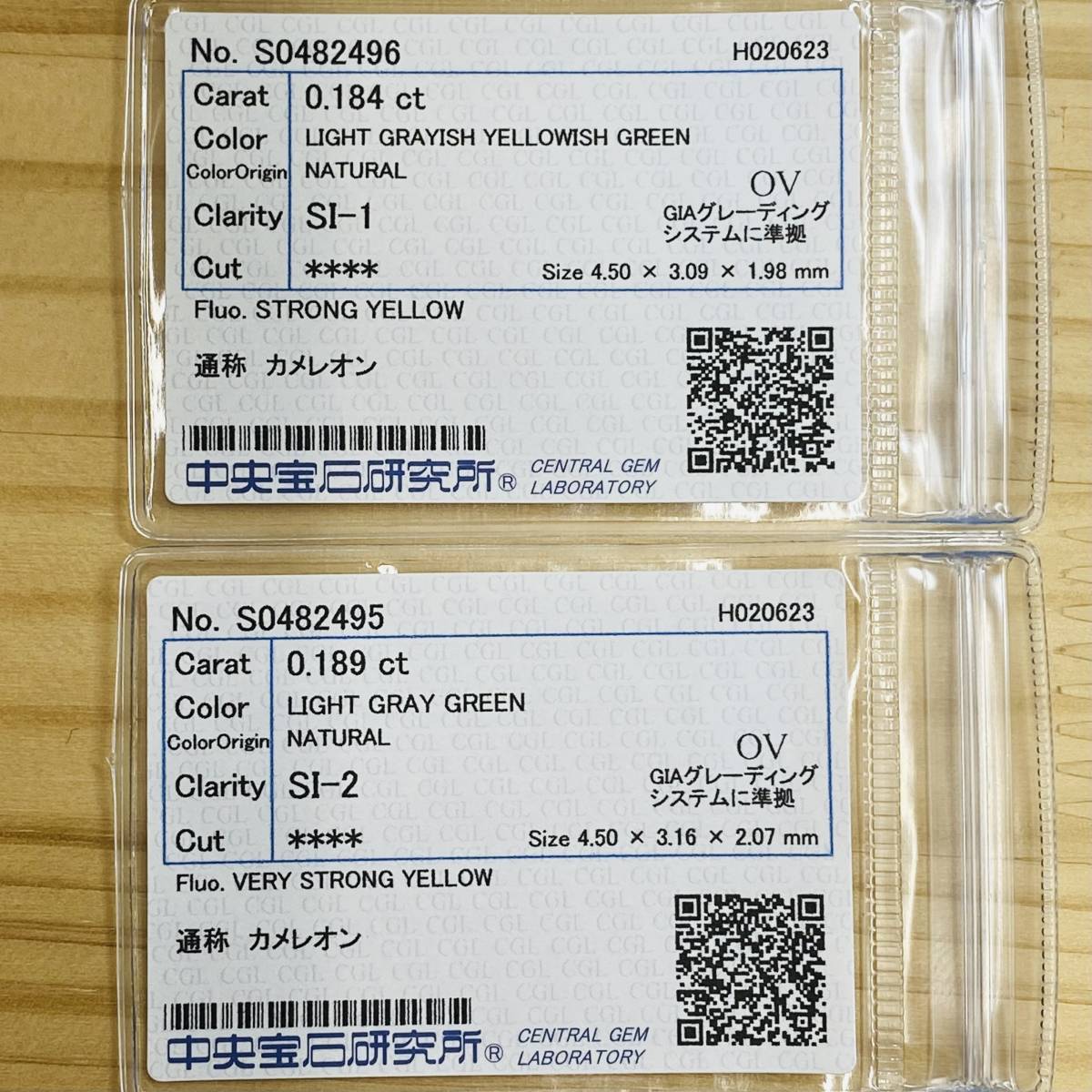 カメレオン!LIGHT GRAYISH YELLOWISH GREEN 0.184/0.189ct OV/RT1975
