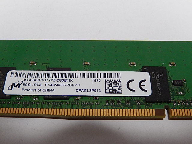 メモリ サーバーパソコン用 1.20V Micron PC4-19200T(DDR4-2400T) ECC Registered 8GB MTA9ASF1G72PZ-2G3B1IK 起動確認済です_画像2