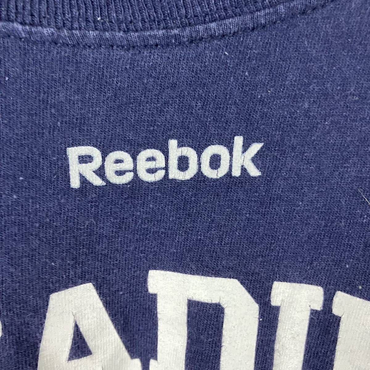 Reebok リーボック 半袖Tシャツ メンズ XLサイズ ネイビー カットソー スポーツ トレーニングウェア コットン100% カジュアル アウトドア