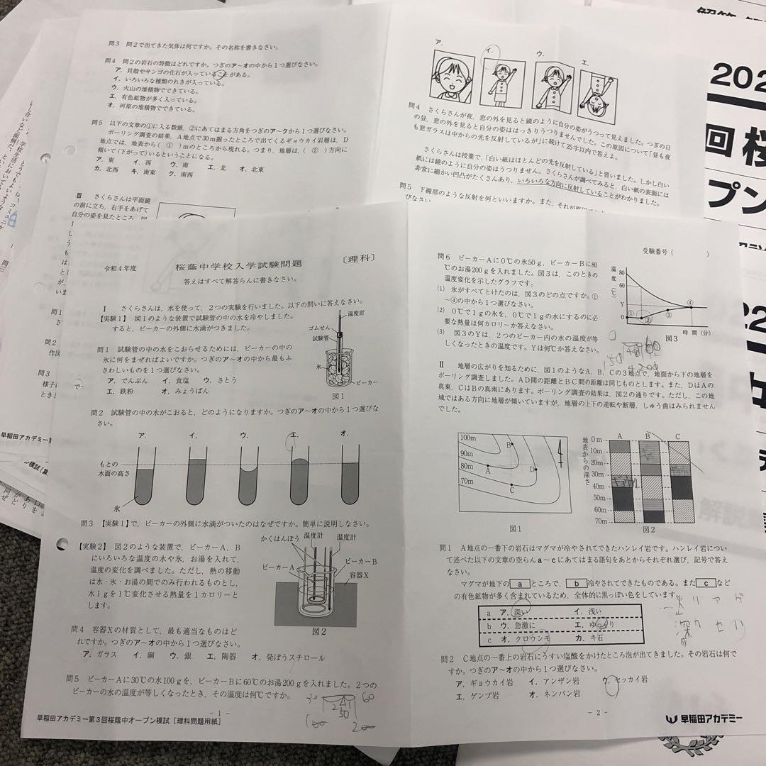 ビッグ 早稲田アカデミー　桜蔭中オープン模試　全5回他　2022年度（２０２３年受験）　