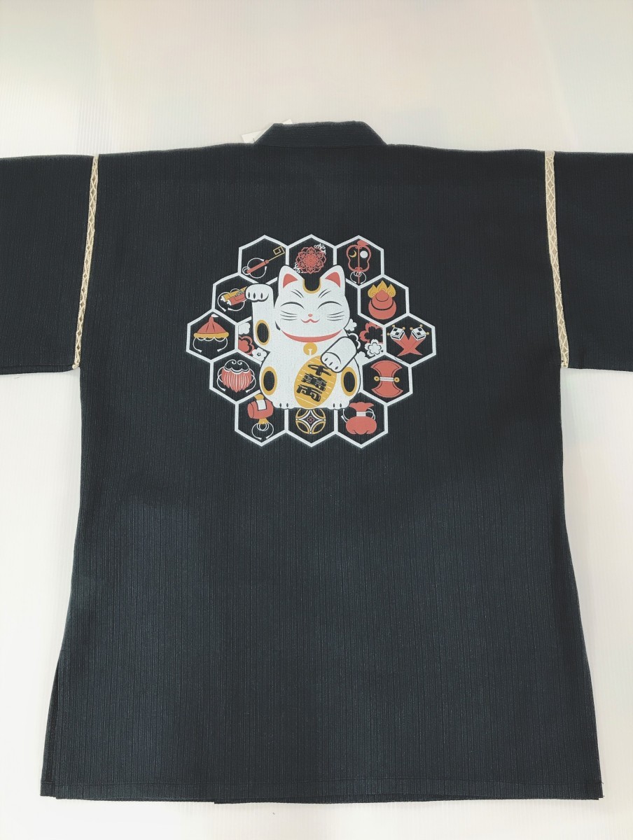 [ Edo ..] with translation half-price jinbei ... weave ... summer cotton 100%.. maneki-neko navy blue M