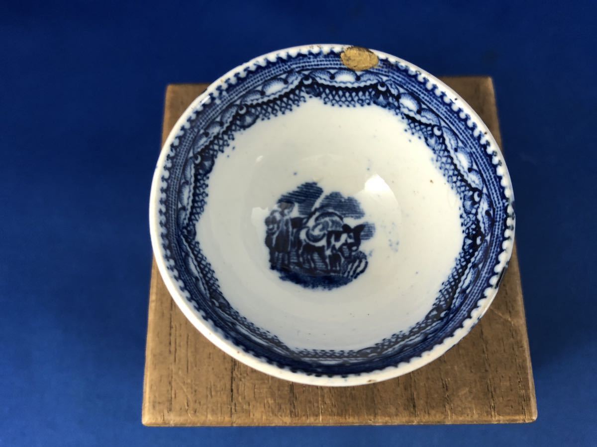 ◆アンティーク洋食器◆阿蘭陀焼/オランダ焼 藍絵 西洋人物絵 盃◆桐箱の画像4