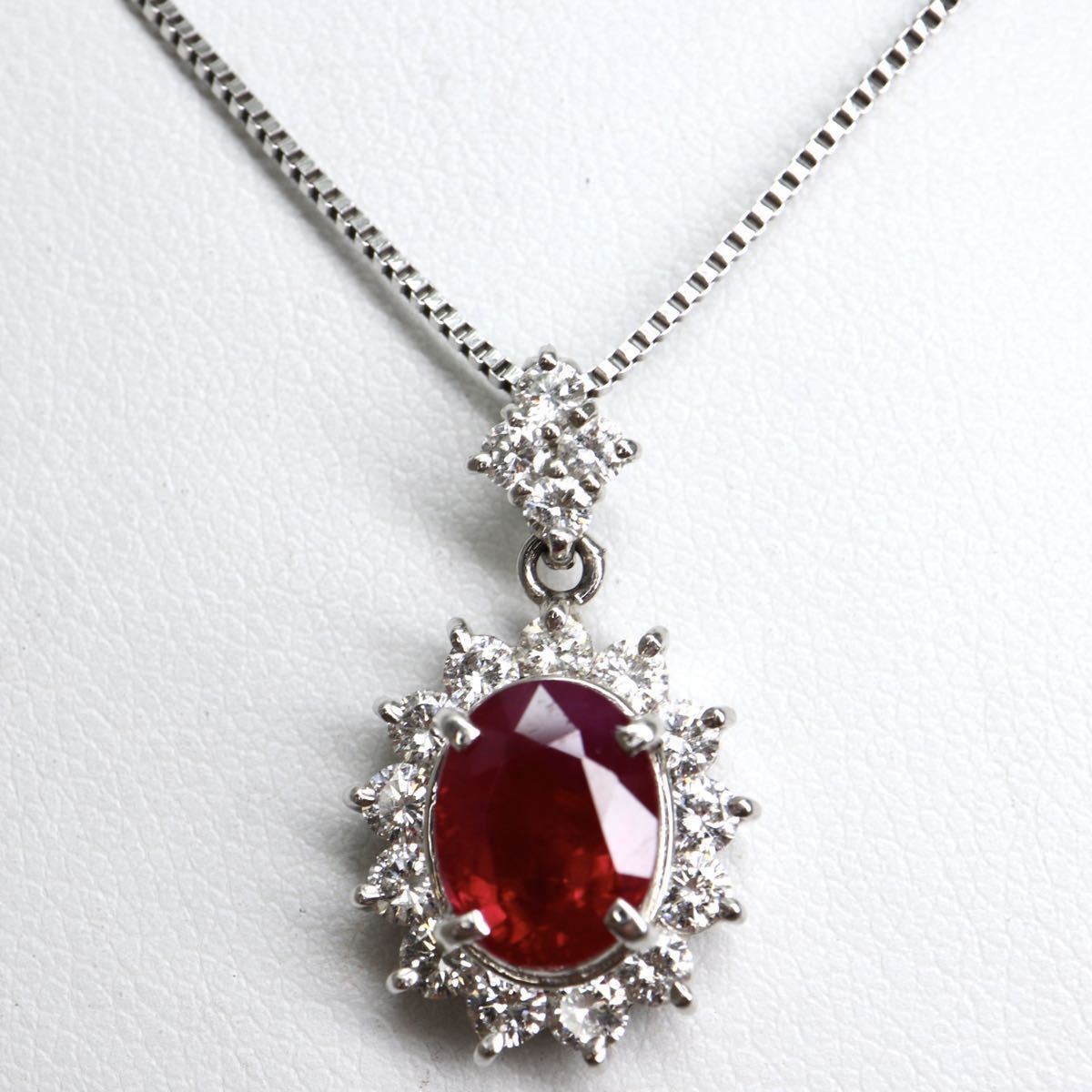 2.0ctUP☆〈天然ルビー/ダイヤモンドネックレス〉m 2.07ct D0.71ct PT900/850 43.5cm 6.5g ruby jewelry necklace ジュエリー EG1/FB1