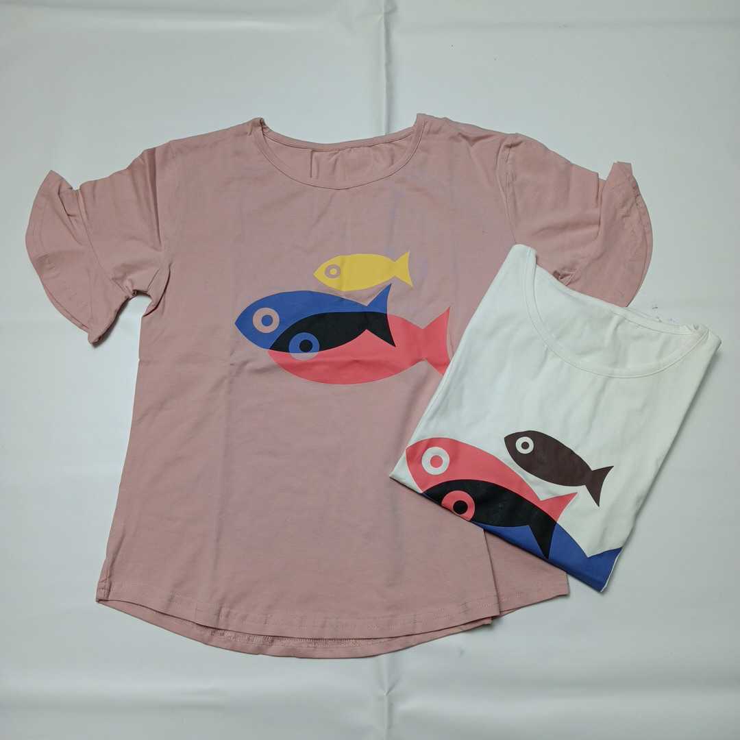 【未使用】【在庫処分】 キッズ ジュニア 子供 男の子 女の子 150 半袖 Tシャツ トップス フィッシュ 魚 プリント 2点 (w9613）_画像1