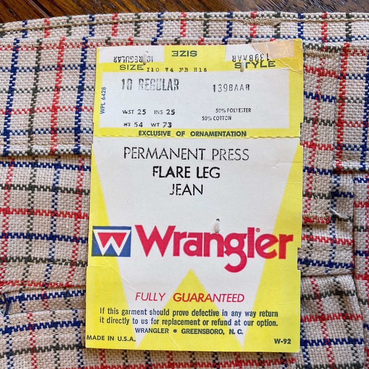 希少 激レア 70s デッドストック USA製 Wrangler チェック柄 フレア