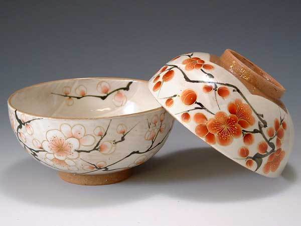 京焼・清水焼　組飯碗　紅白梅(こうはくばい)　陶あん　KTA043　陶器