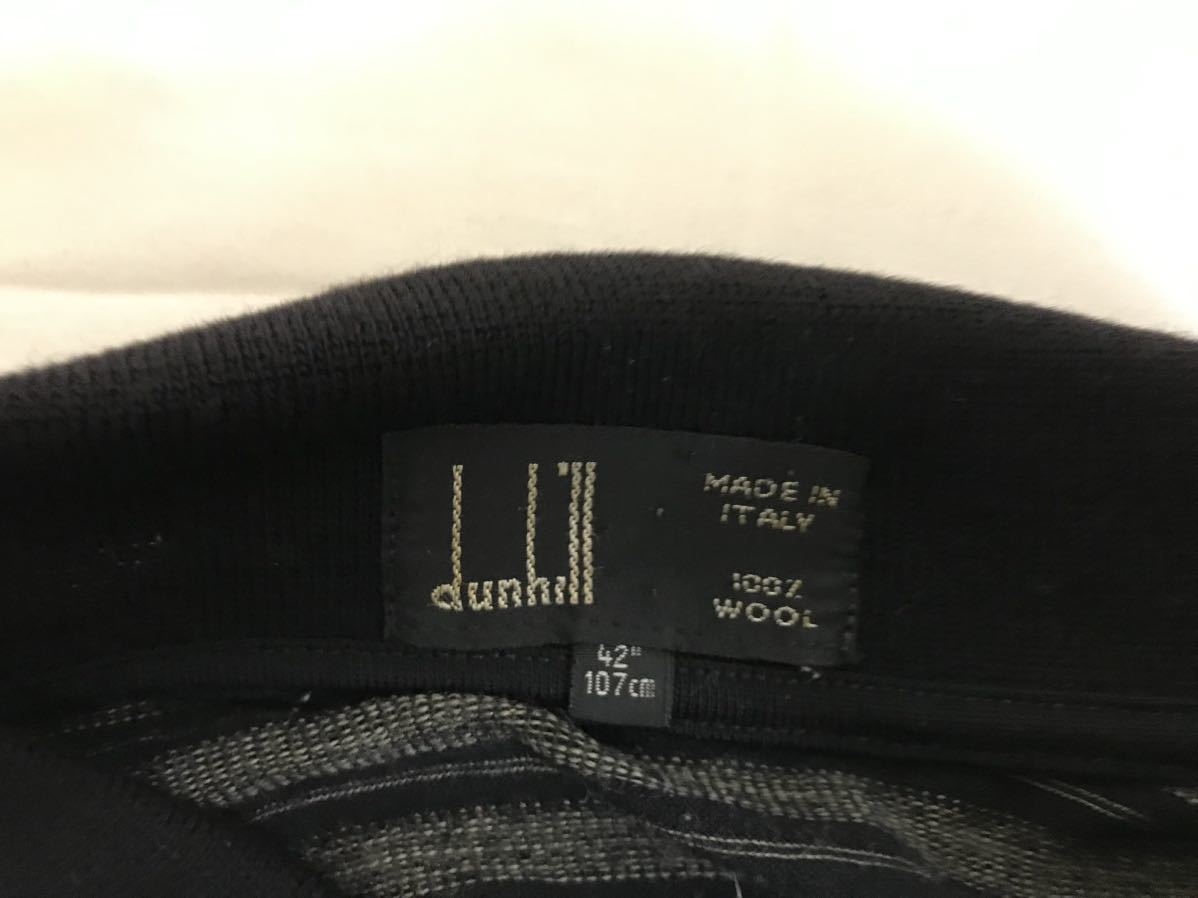 本物ダンヒルdunhillウールボーダー柄長袖ポロシャツTシャツメンズアメカジサーフミリタリービジネススーツL黒ブラック42イタリア製ゴルフ