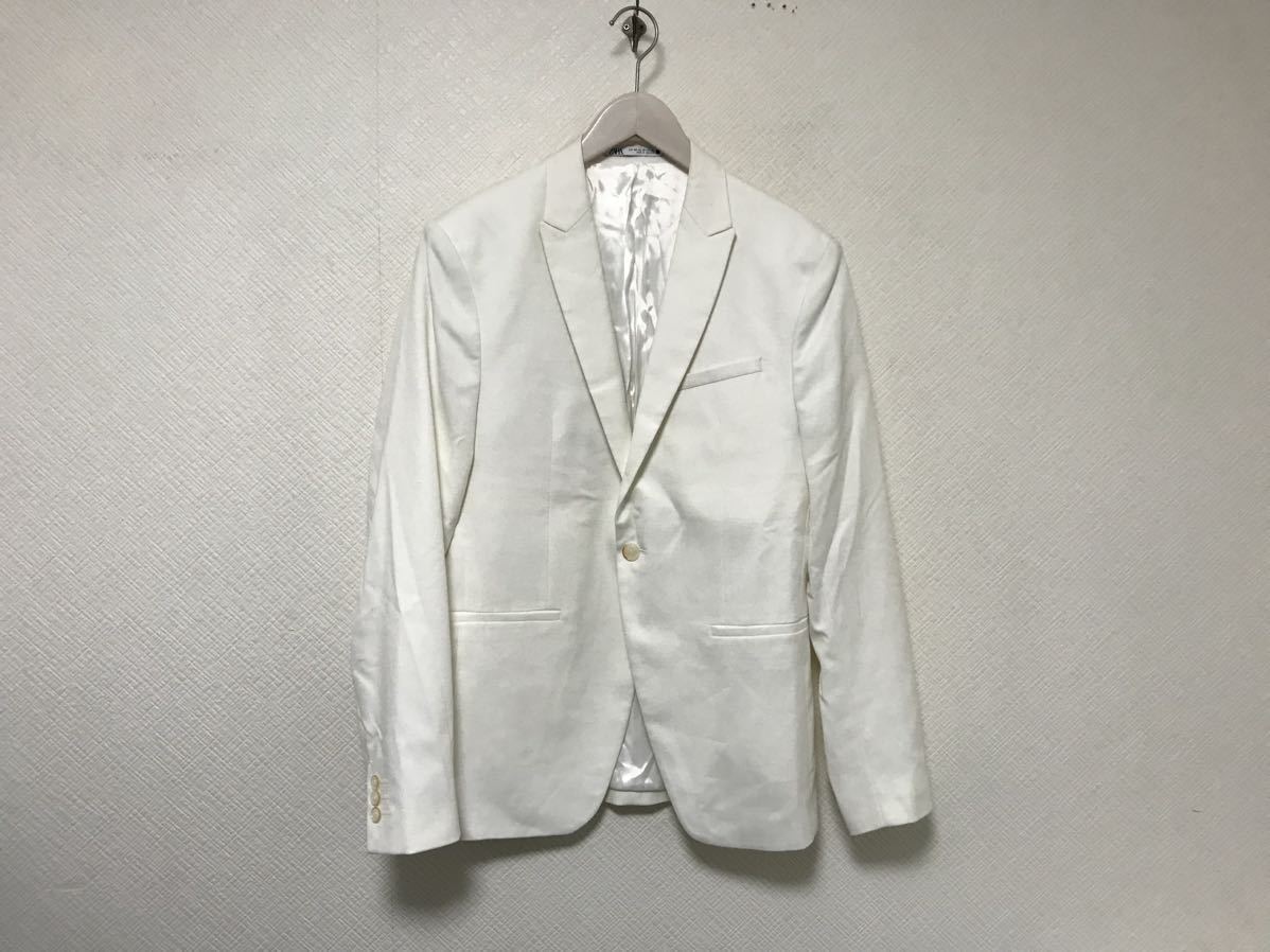 本物ザラZARAテーラードジャケットスーツミリタリーメンズアメカジビジネス白ホワイトL48モロッコ製春夏サマー