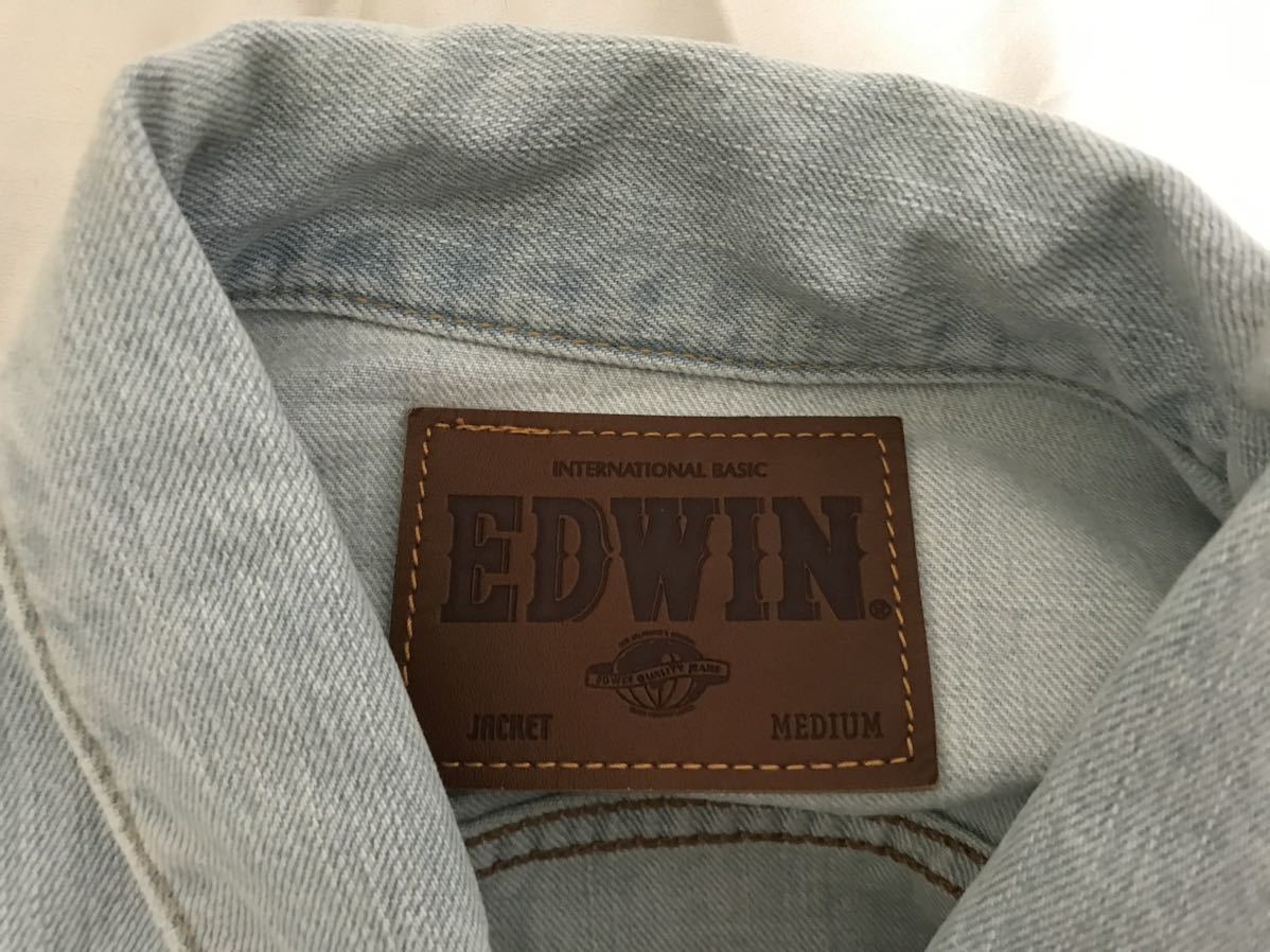 本物エドウィンEDWINコットンダメージ加工デニムジャケットジージャンGジャンスーツミリタリーメンズアメカジビジネス青ライトブルーM_画像4