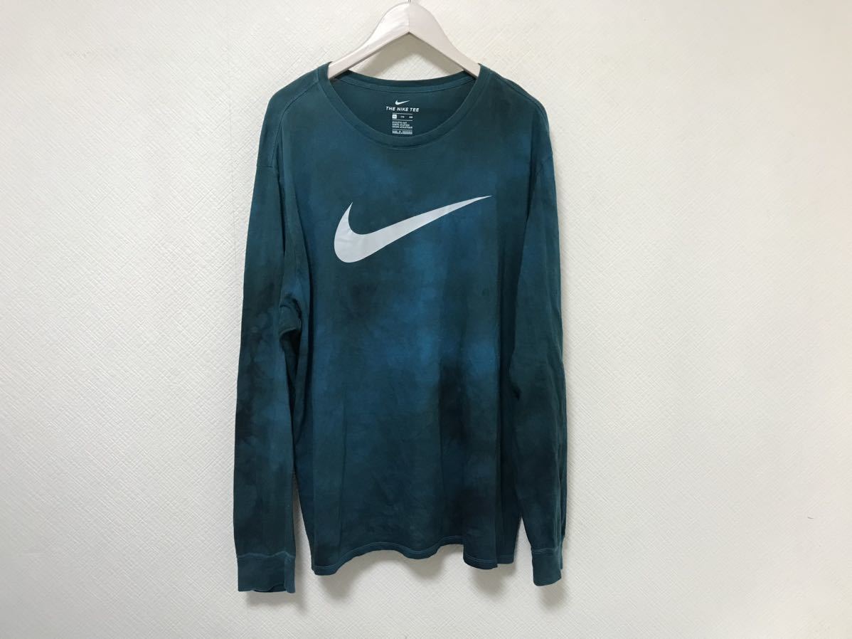 本物ナイキNIKEコットンムラ染め長袖ロンTシャツメンズサーフアメカジスーツビジネスミリタリー2XL青ブルーXXLスポーツ