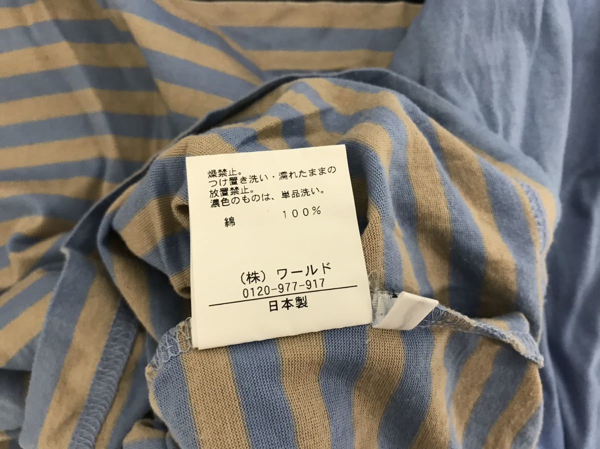 本物タケオキクチTAKEOKIKUCHIコットンVネックボーダー柄長袖ロンTシャツメンズサーフアメカジビジネスミリタリー青ブルー4日本製XL