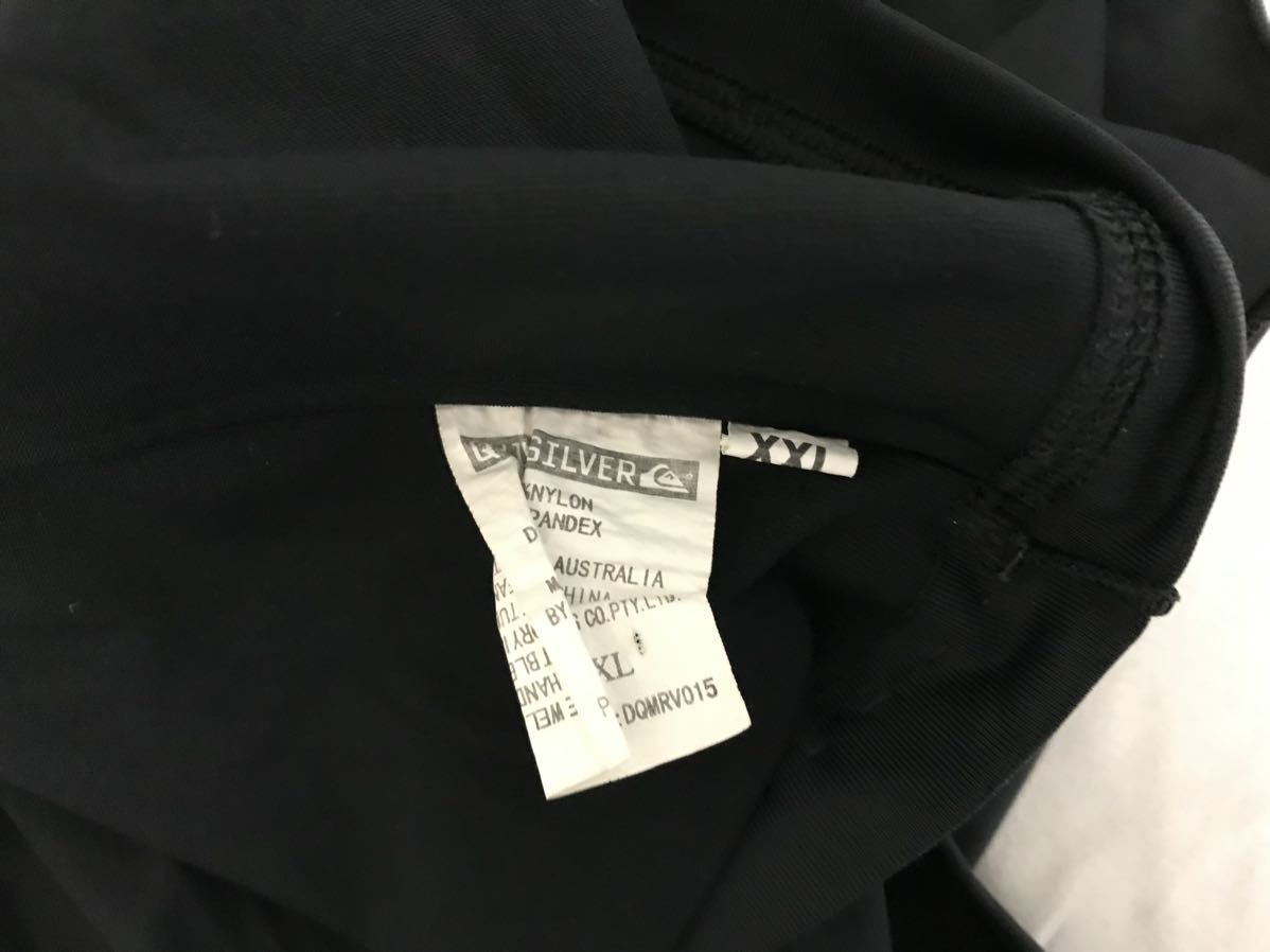 本物クイックシルバーQUIKSILVERロゴプリントラッシュガード半袖Tシャツ水着メンズアメカジサーフミリタリーウェットスーツ黒ブラックXXL
