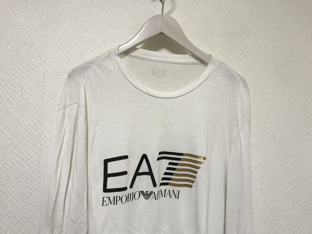 本物エンポリオアルマーニEMPORIO ARMANIコットンプリント長袖ロンTシャツメンズサーフアメカジビジネススーツ白ホワイトL