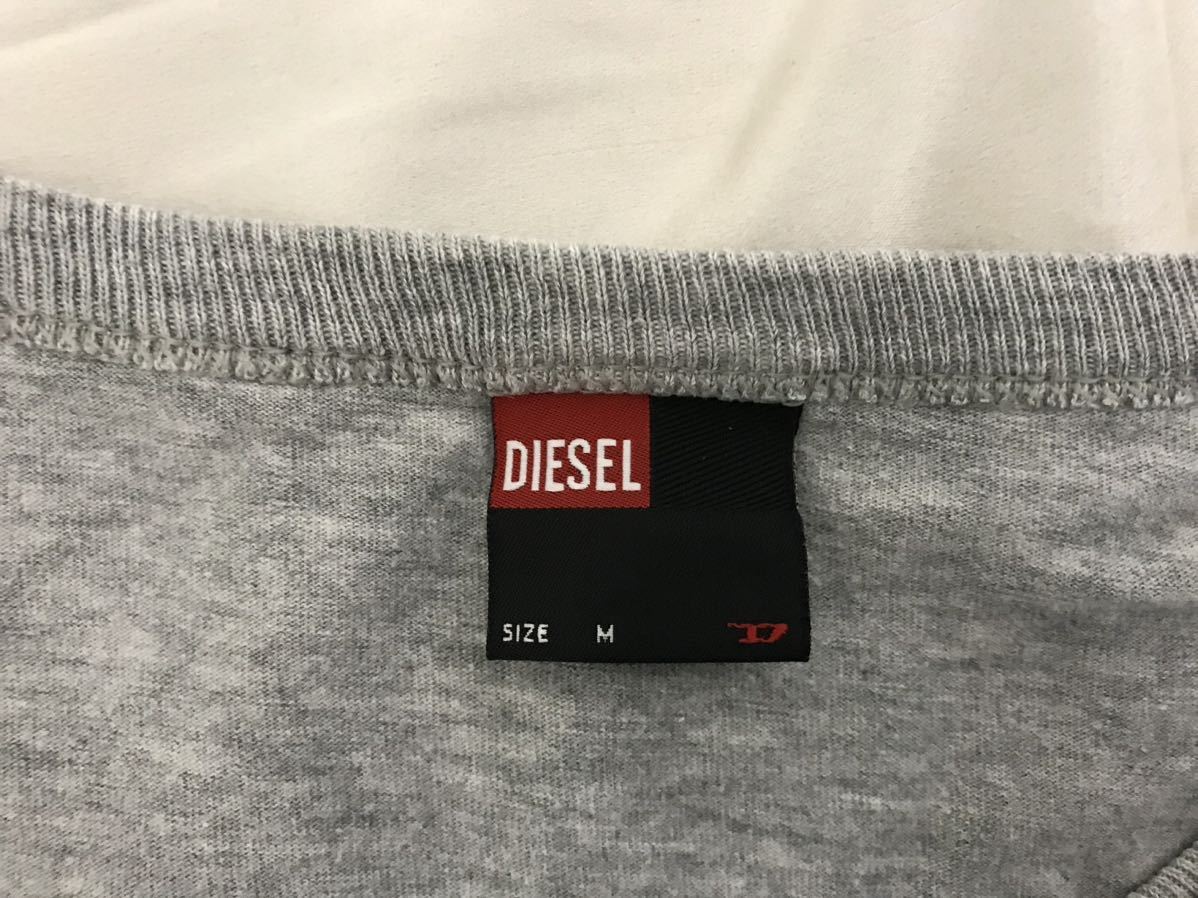 本物ディーゼルDIESELコットンプリントラグラン長袖ロンTシャツメンズサーフアメカジビジネスMグレーラオス製