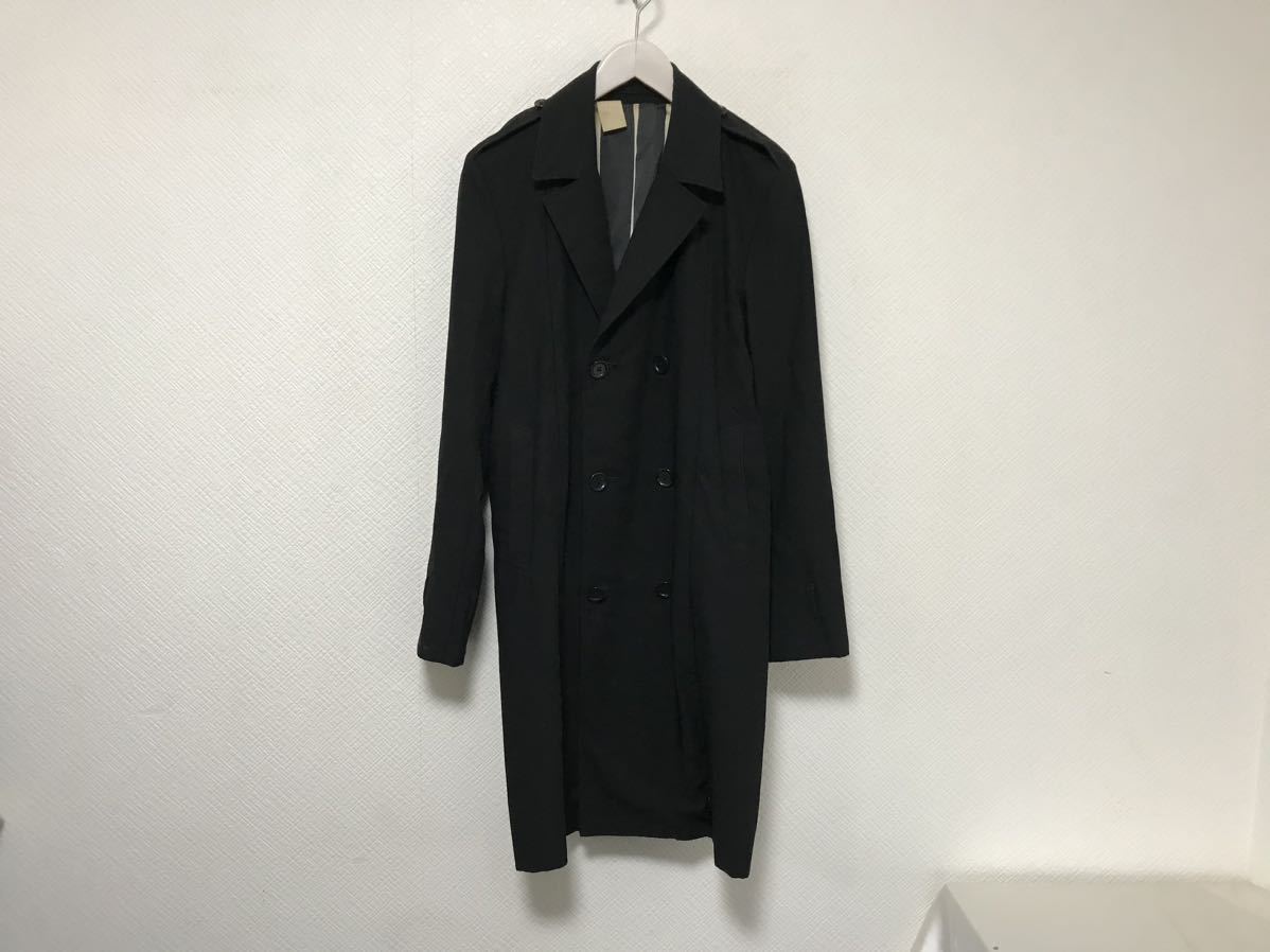 本物エヌハリウッドNHOOLYWOODウールロングトレンチコートジャケットビジネススーツサーフアメカジ黒ブラックS36日本製