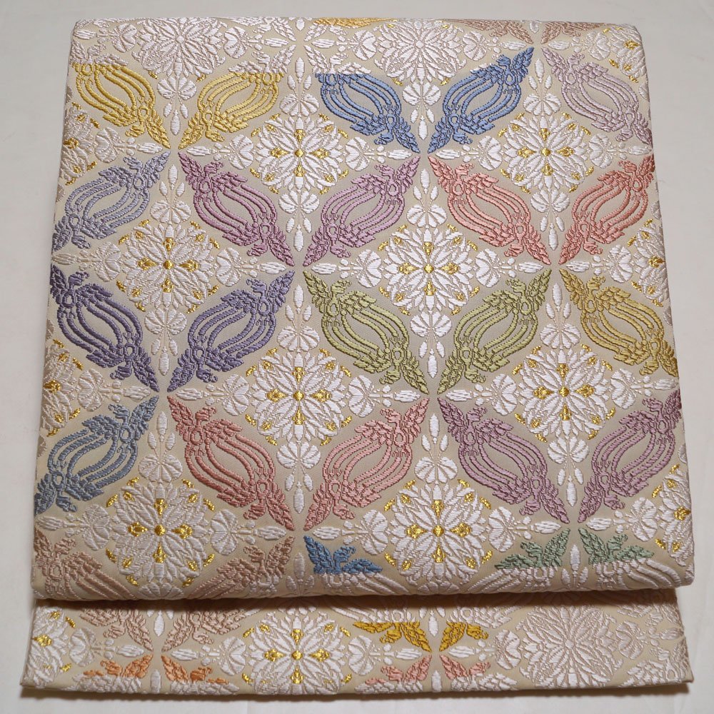 袋帯 七宝花菱模様 唐織 金糸 フォーマル 帯 中古 リサイクル着物 帯