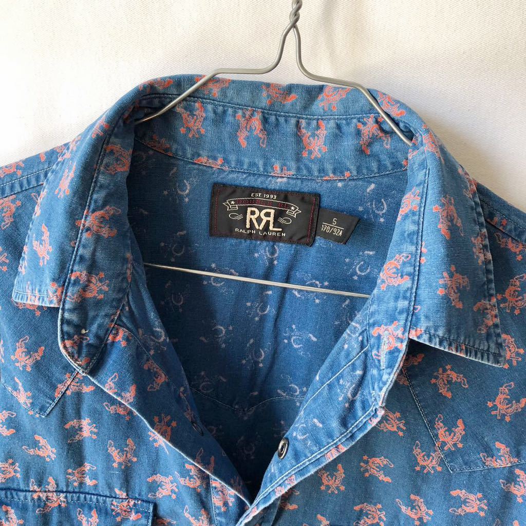 RRL 二丁拳銃 × 蹄鉄 × 星 インディゴ 長袖 ウエスタンシャツ S Ralph ...