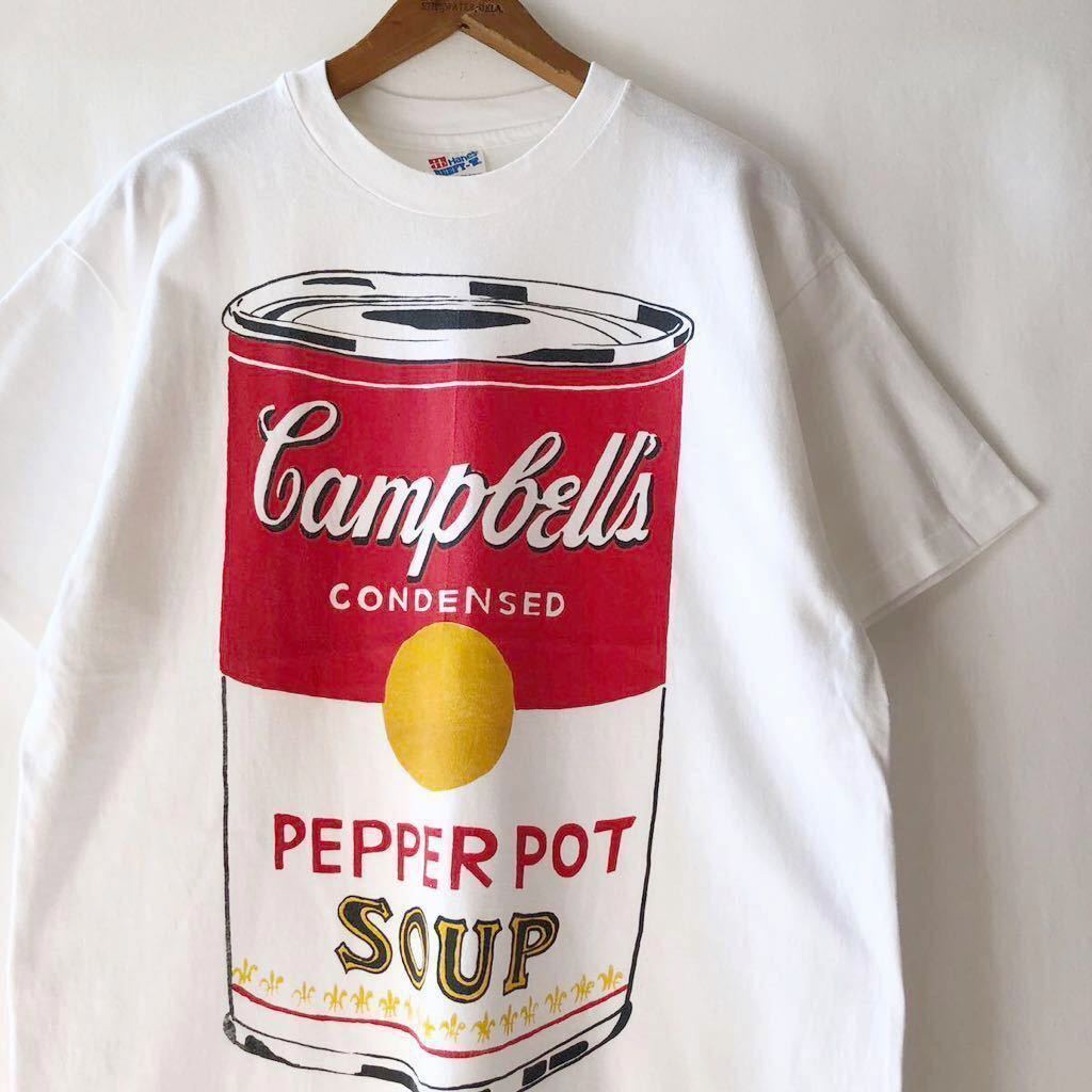 大判! 90s Campbell Soup Tシャツ L Hanes USA製 ビンテージ 90年代 キャンベルスープ缶 アート アメリカ製 オリジナル ヴィンテージ