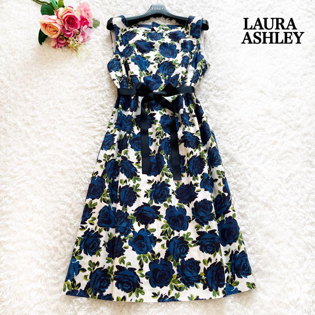 極美品 大きいサイズ LAURAASHLEY ローラアシュレイ 膝丈ワンピース 花