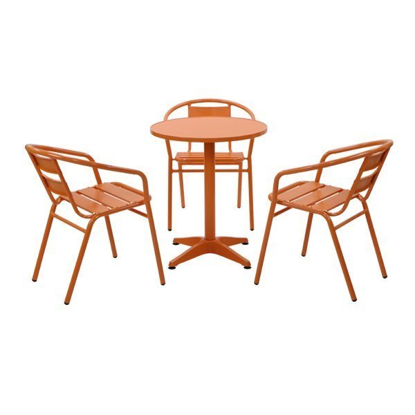 送料無料 アルミ ガーデンチェア ガーデンテーブル 4点セット 橙 ガーデンセット アルミ製 ガーデンテーブル&チェアー3脚 軽量