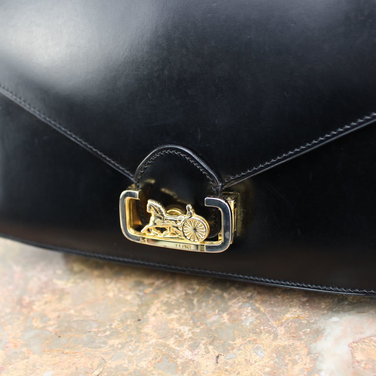 CELINE CARRIAGE LOGO LEATHER SHOULDER BAG MADE IN ITALY