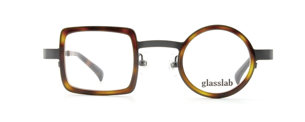 丸四角メガネ　左右非対称 メガネ　フレーム　個性的 ブラウンデミ/グレーブラック