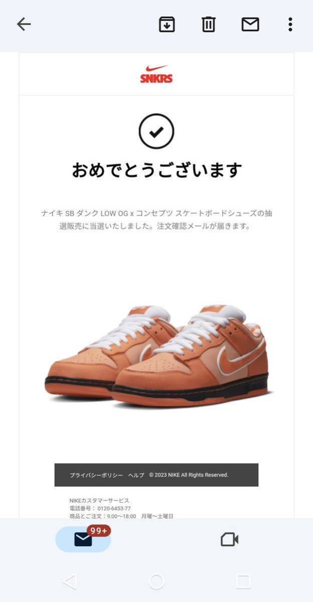ナイキ ☆SNKRS購入未使用品Concepts × Nike SB Dunk Low SP Orange