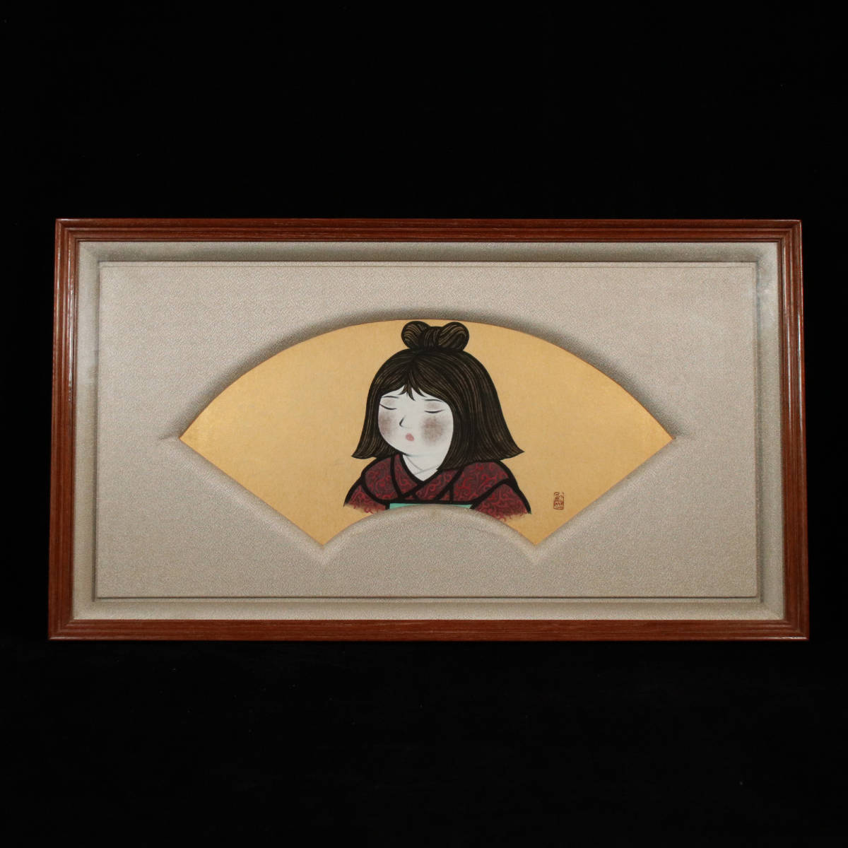 □ 小山硬 □ 「天草」日本画/彩色 扇面 共シール付属 230329001