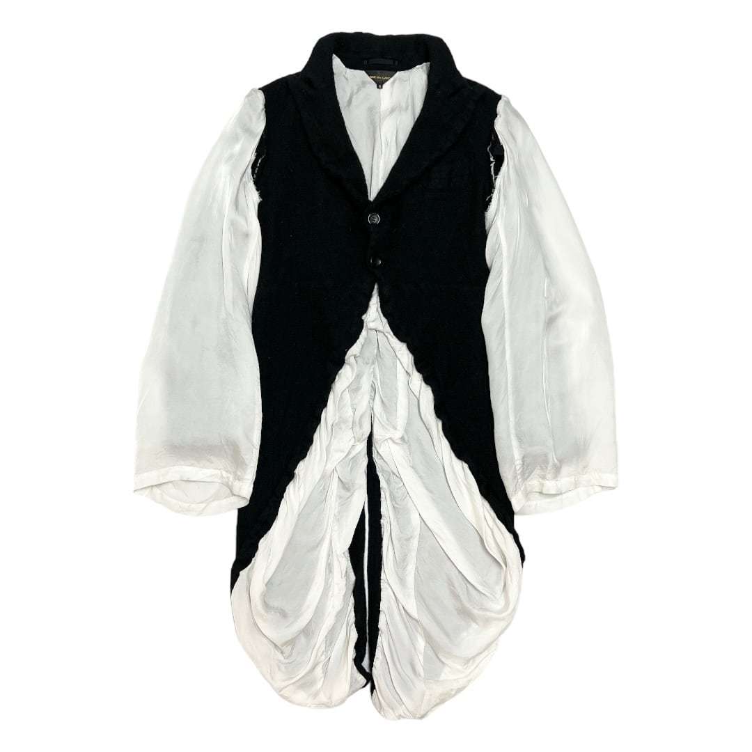 COMME des GARCONS コムデギャルソン　Wool Satin Docking Moring Jacket【AD2021】ブラックx ホワイト サイズ:S