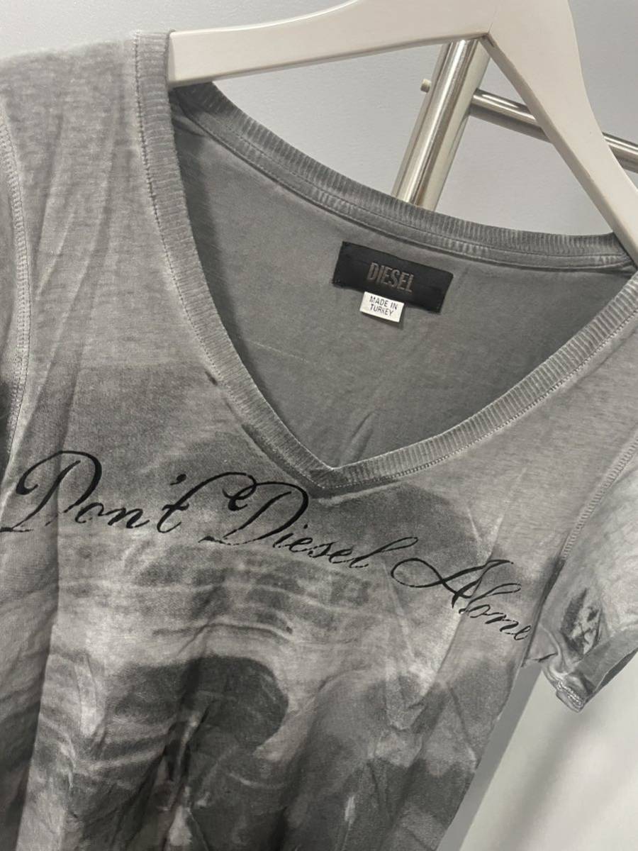 極美品半袖カットソーディーゼルDIESELTシャツグレートップスレディースロゴ