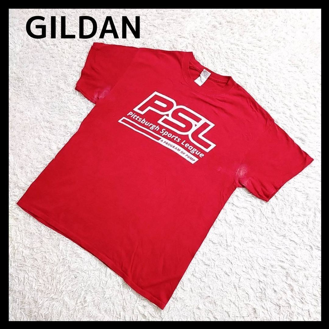 22822】 訳アリ GILDAN ギルダン 半袖ロゴプリントTシャツ 赤 レッド L