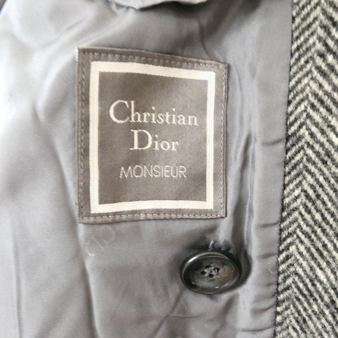 美品 Christian Dior MONSIEUR クリスチャンディオール M ダブルブレスト ロング チェスターコート ツイード ヘリンボーン グレー 灰色_画像8