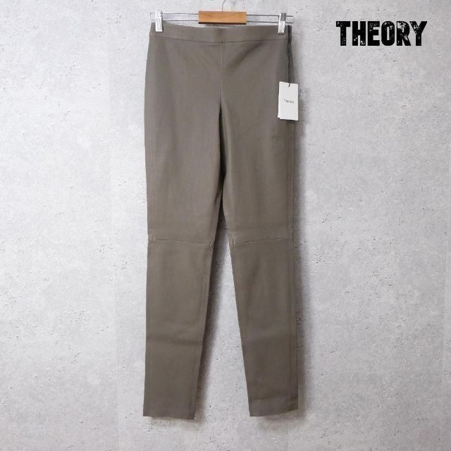 未使用 タグ付き Theory セオリー 羊革 ラムレザー テーパード スキニー パンツ 6 XL ブラウン系 A1861_画像1