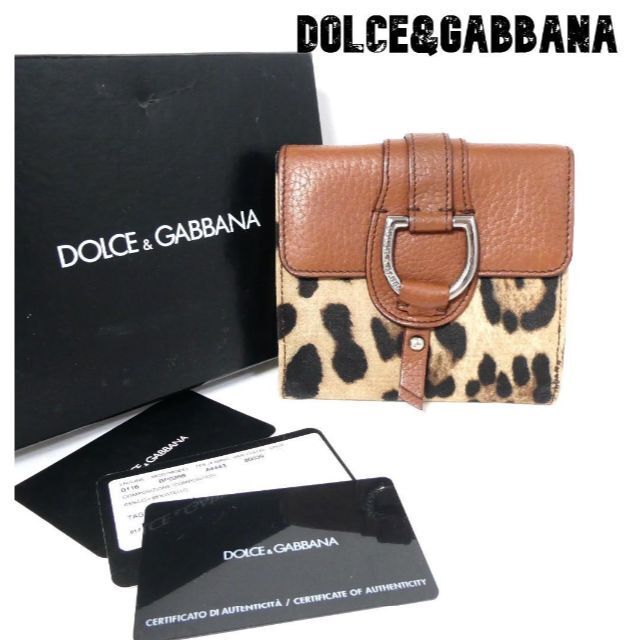 美品 Dolce&Gabbana ドルチェ＆ガッバーナ キャンバス×レザー 二つ折り 財布 コンパクトウォレット ヒョウ柄 小銭入れあり マルチカラー_画像1