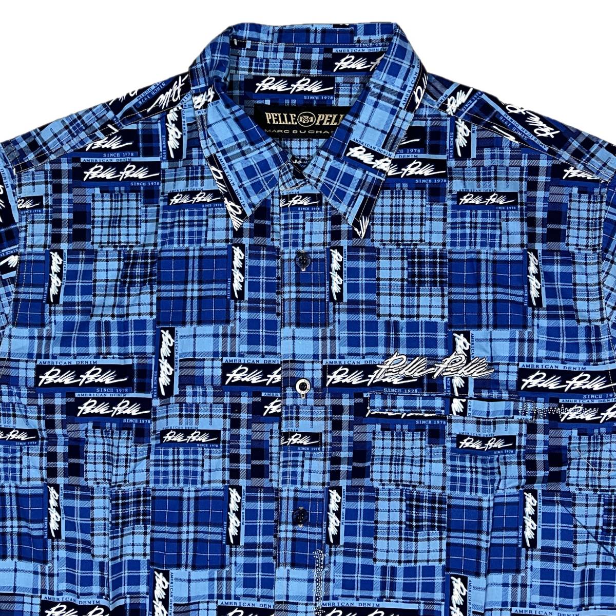 PellePelle ペレペレ 総柄 半袖ボタンシャツ（ブルー） (XXL) [並行