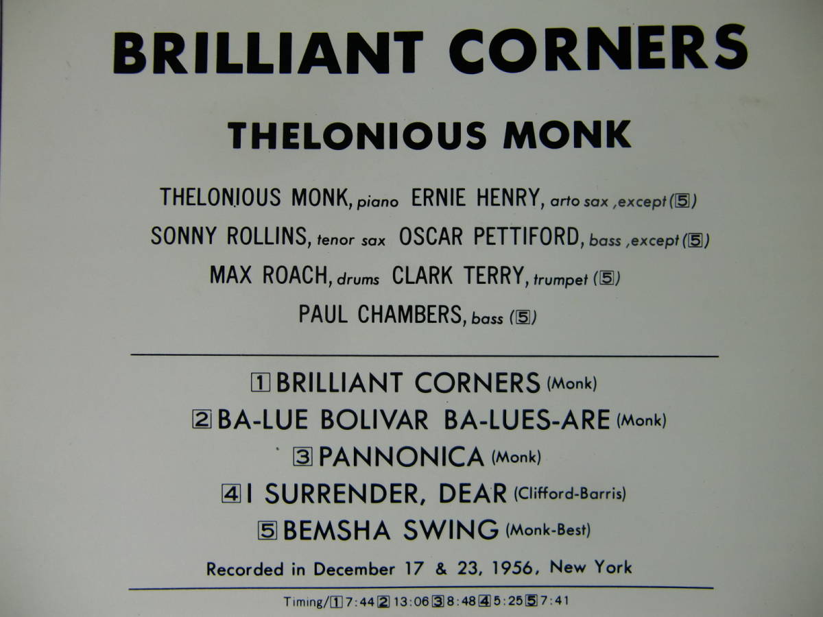 Thelonious Monk セロニアス・モンク / Brilliant Corners - Sonny Rollins - Clark Terry - Paul Chambers - Max Roach - Oscar Pettiford_画像5