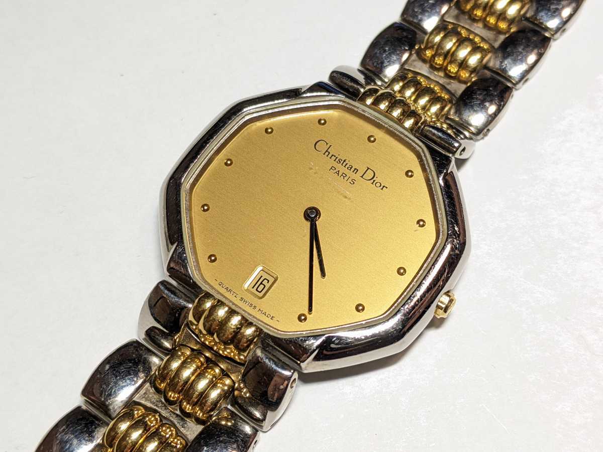 稼働品 Christian Dior クリスチャンディオール 45.204 電池交換済み オクタゴン デイト ゴールド文字盤 腕時計