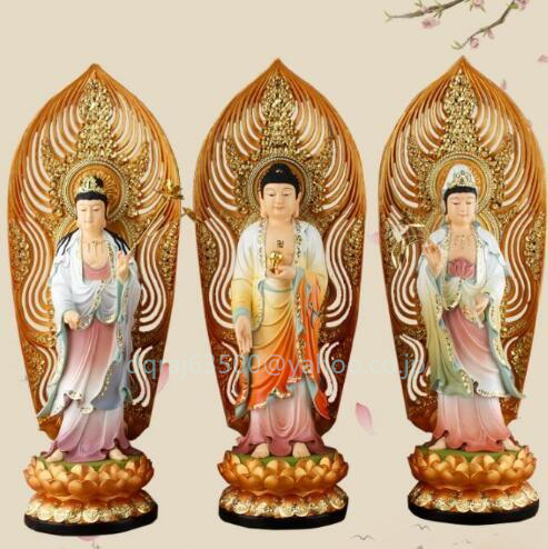 極上品 仏教三聖工芸品 精密彫刻 仏師で仕上げ品 西方三聖立像 - 1