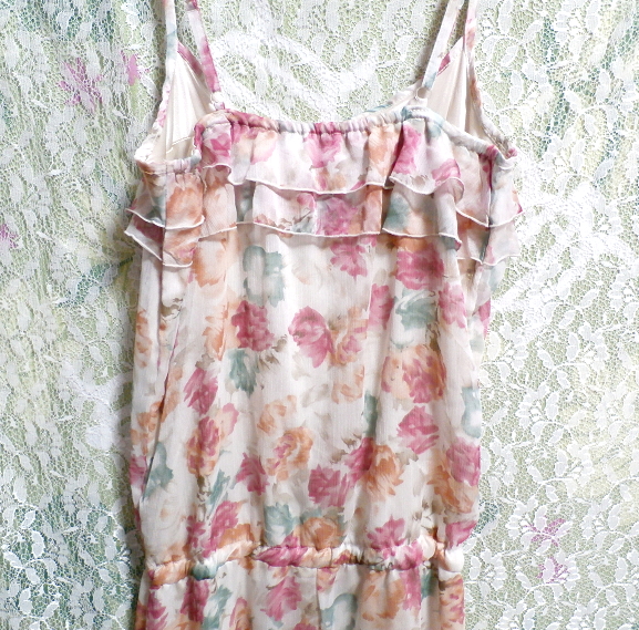 白花柄シフォンネグリジェキャミソールキュロットワンピース White flower pattern chiffon negligee camisole culotte