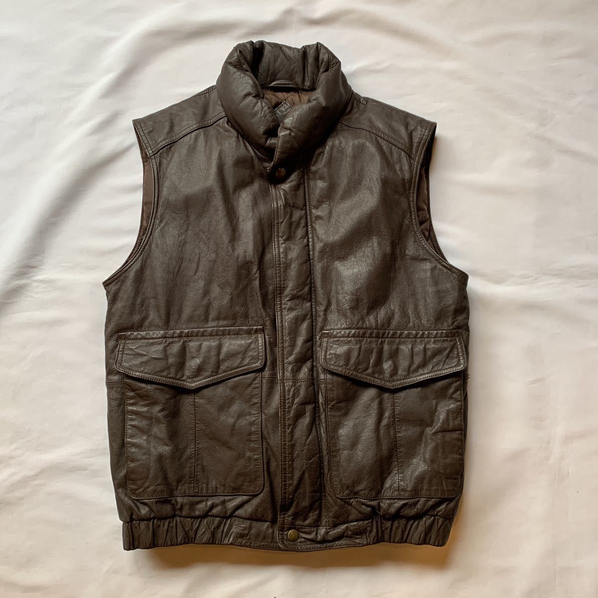 90s Eddie Bauer LEATHER DOWN VEST エディーバウアー レザーダウンベスト GOOSE DOWN グースダウン アメトラ トラッド TRAD 80s_画像2