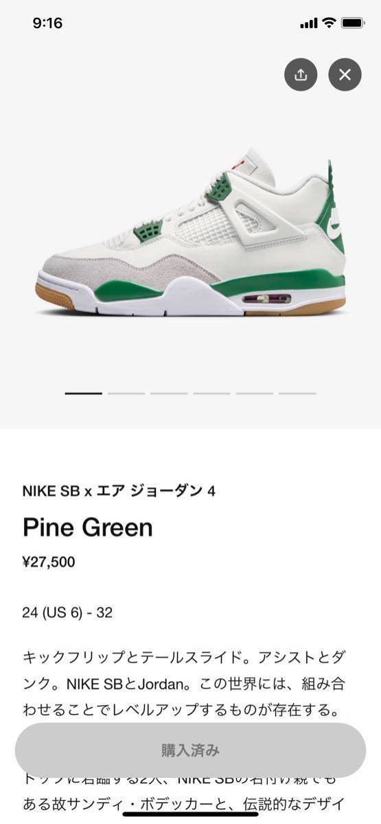 たりました 新品未使用！ NIKE AIR JORDAN４SB PINE GREEN ナイキ エア