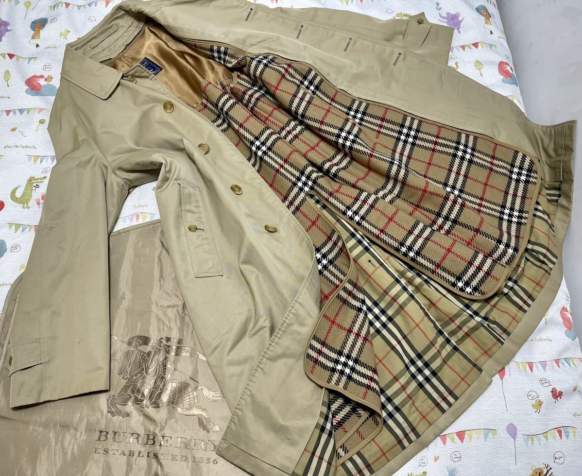 ライナー付 英国製25万美品ベージュ★バーバリーメンズLL 175 ステンカラーコート L 170Burberry BURBERRY  ウールライナーステンカラーコート春秋冬物　極厚　ギャバジン