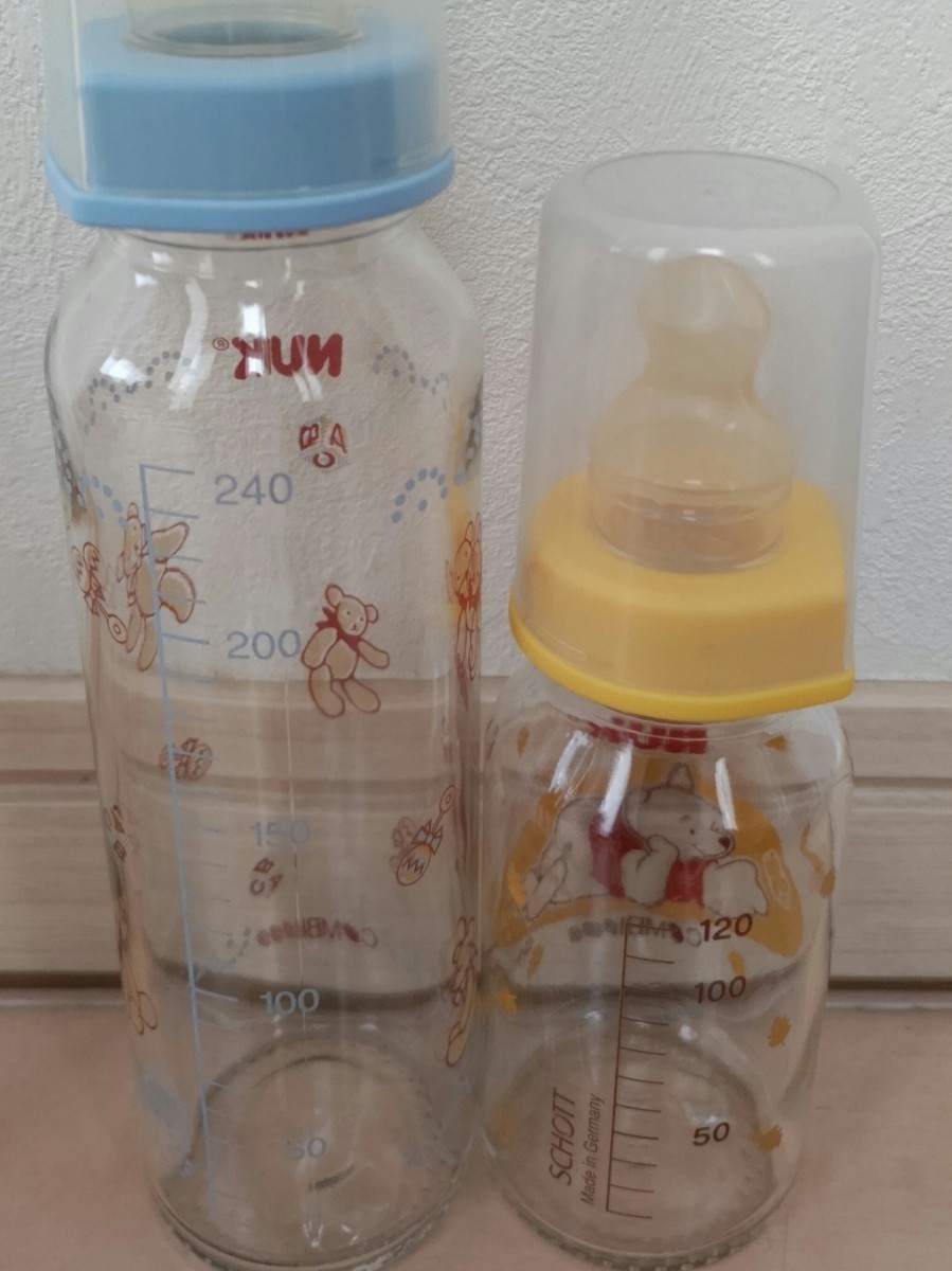 最終値下げ！ 哺乳瓶 NUK ヌーク 240ml 未使用品 120ml 使用品 ２本セット！ ガラス製 ベビー クマ プーさん 赤ちゃん の画像3