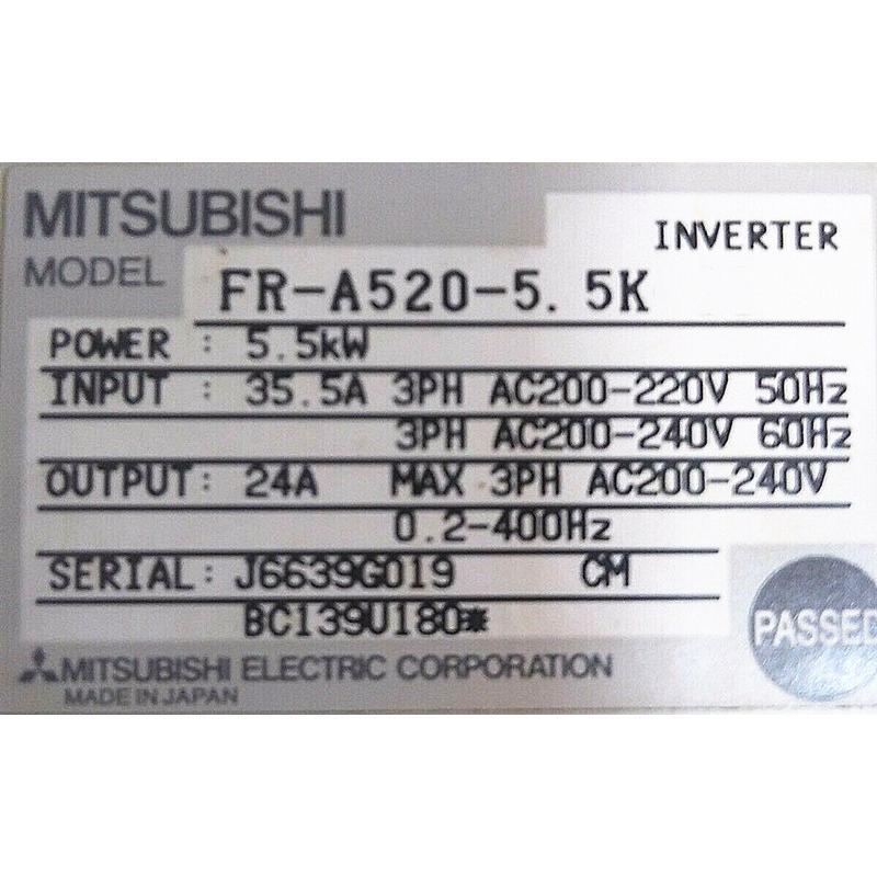新品 【 東京都発 送料無料 】MITSUBISHI/三菱 インバーター FR-A520-5.5K 【６ヶ月保証】