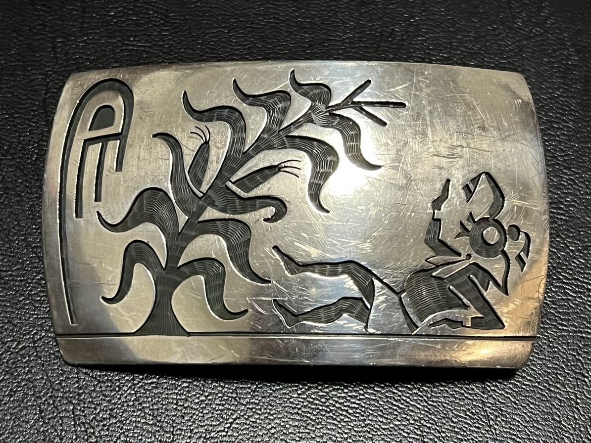 HOPI human national treasure .[Lawrence Saufkie/ Lawrence *sf key ]1980\'s mud head buckle ho pi Navajo Indian jewelry 