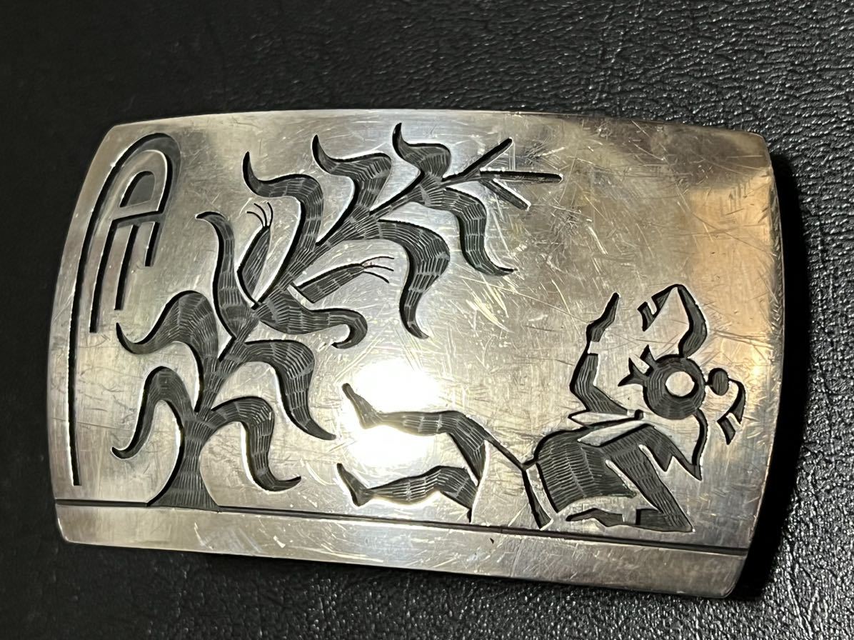 HOPI human national treasure .[Lawrence Saufkie/ Lawrence *sf key ]1980\'s mud head buckle ho pi Navajo Indian jewelry 