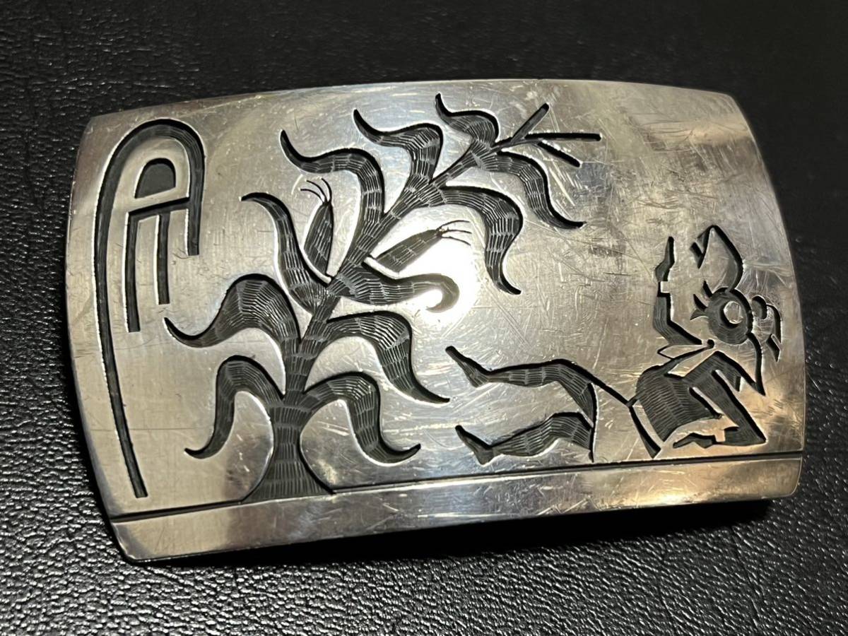 HOPI human national treasure .[Lawrence Saufkie/ Lawrence *sf key ]1980\'s mud head buckle ho pi Navajo Indian jewelry 