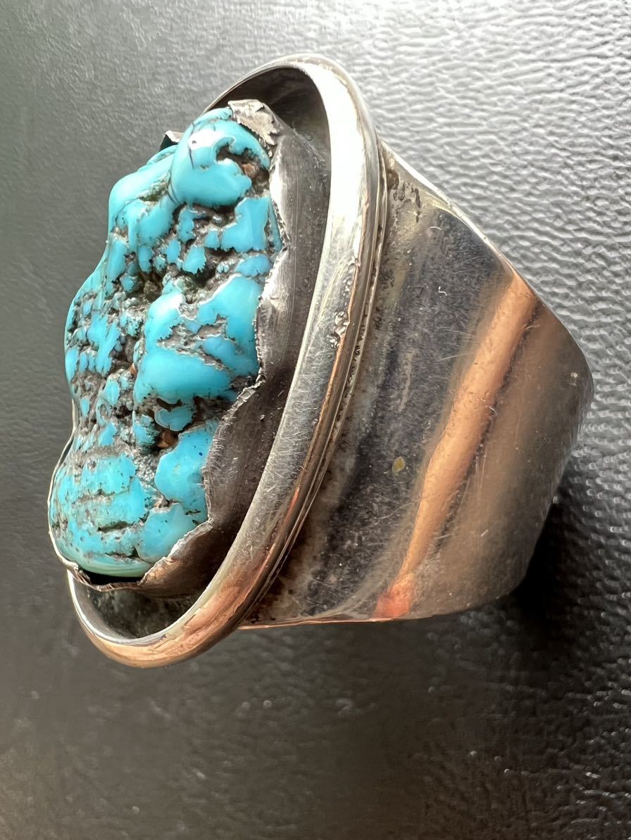 NAVAJO 【OLD PAWN】1960's レア ナゲット Kingman Turquoise キングマン・ターコイズ リング 26 号 インディアンジュエリー ナバホ ホピ_画像7