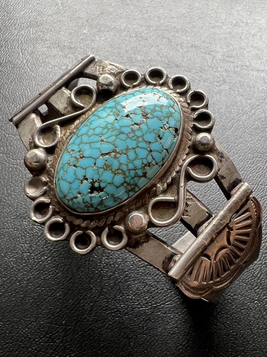 NAVAJO 【OLD PAWN】 1930〜40´s Turquoise coin silver ingot